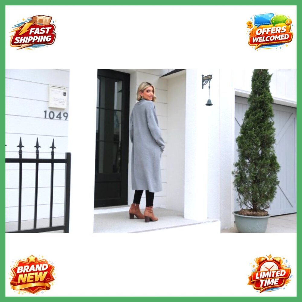 Oversized Long Sleeve Maxi Cardigan Open Front Knit Sweater Coat with Pockets - Picture 7 of 7